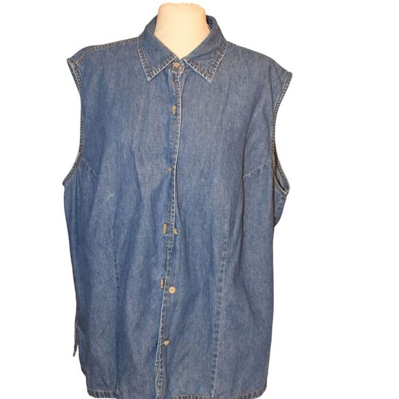 Bill Blass Tops - Vintage 90s Bill Blass Denim Chambray Vest Women’s 2X Button Front Y2K Western